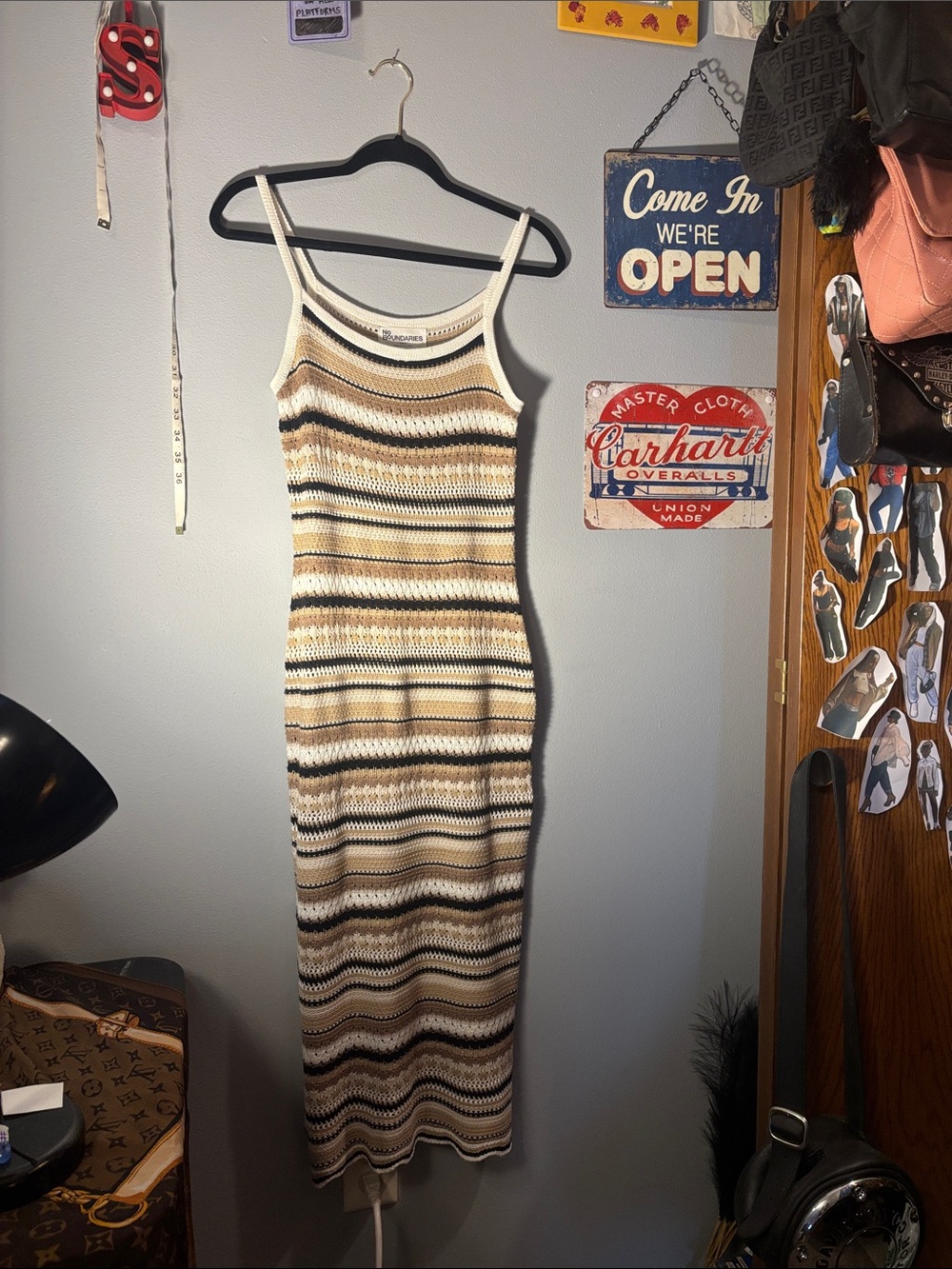No Boundaries Striped Knit Maxi Dress in Cream, Tan, Brown and Black